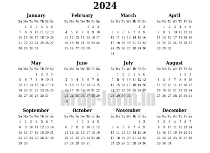 Jan to Dec Calendar